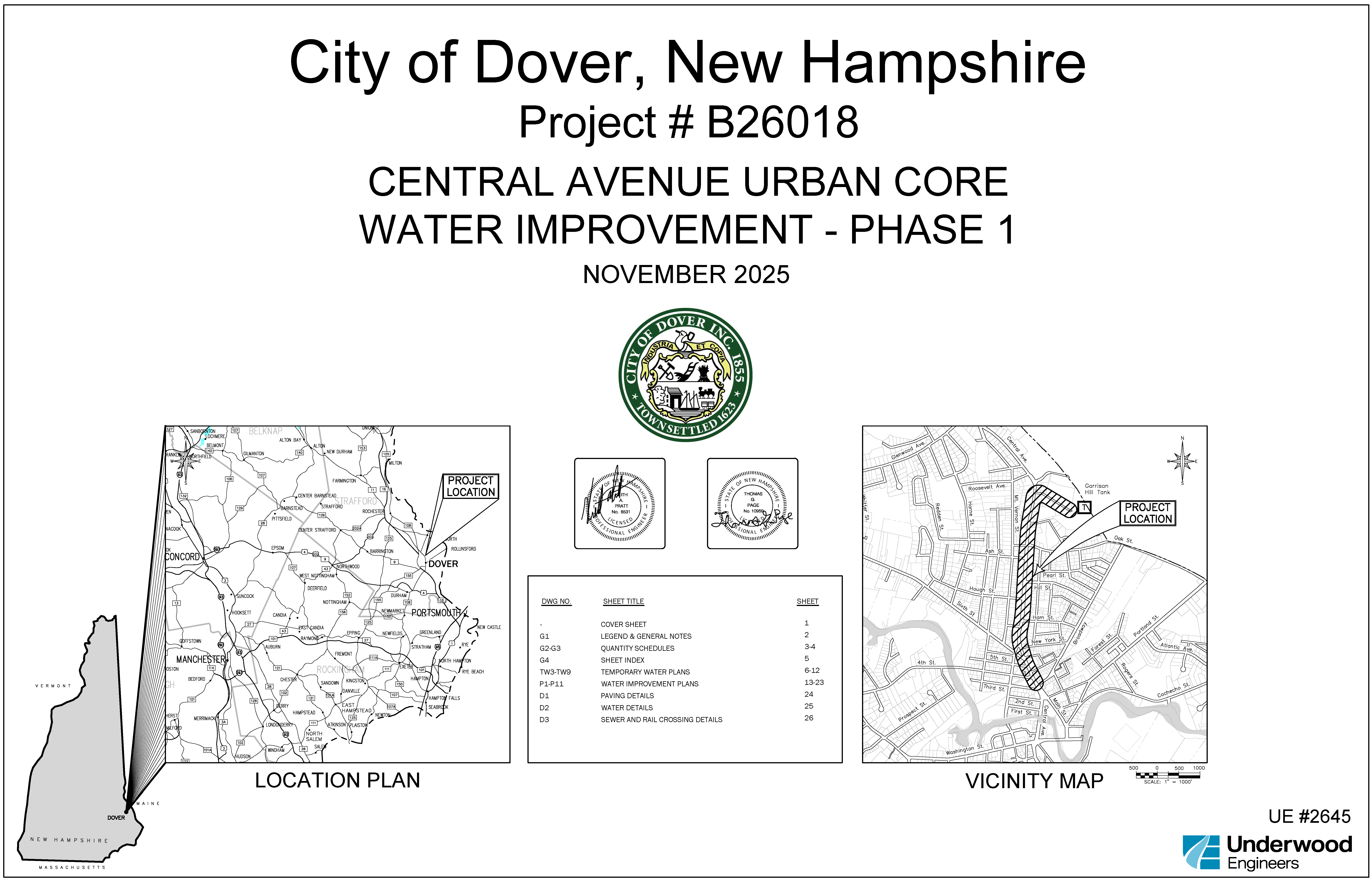 Map and area of water improvements on Central Avenue