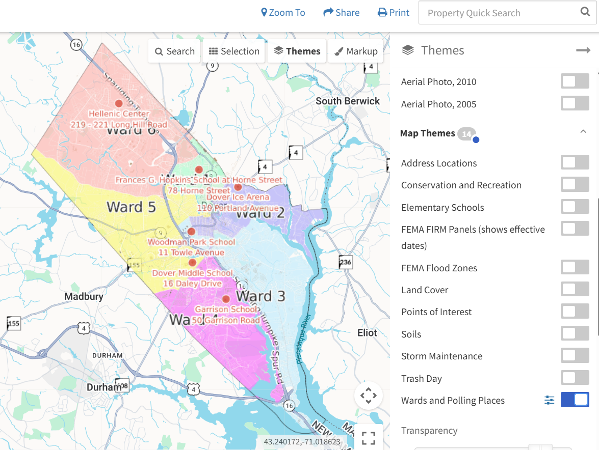 Screenshot of City of Dover's public GIS map